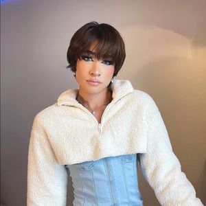 Sky blue Iris zipper fitted dress/ H&M sweater